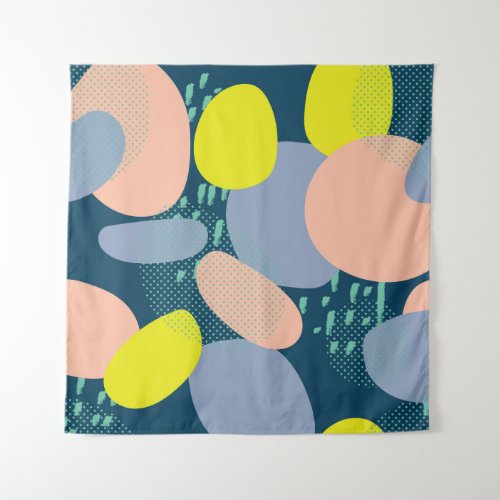 Geometric Shapes Colorful Memphis Style Tapestry