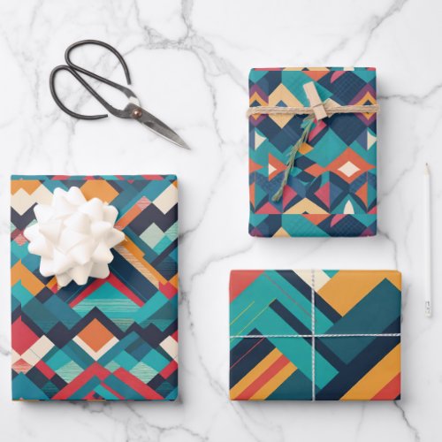 Geometric Shapes in Teal Yellow Orange Wrapping Paper Sheets