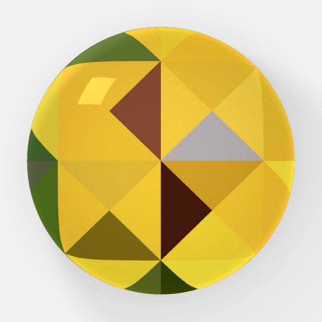 Geometric Shapes in Yellow Glass Paperweight (Front)