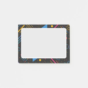 Geometric shapes, lines, dots in vibrant colors post-it notes