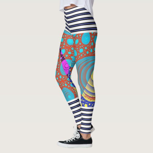 Geometric Shapes Monogram Colorful Stripes Modern  Leggings