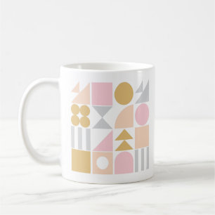 Geometric Shapes Pattern in Pastel Pink and Gold Coffee Mug