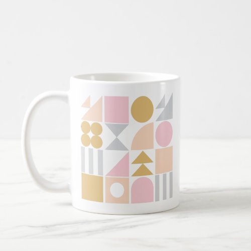 Geometric Shapes Pattern in Pastel Pink and Gold Coffee Mug