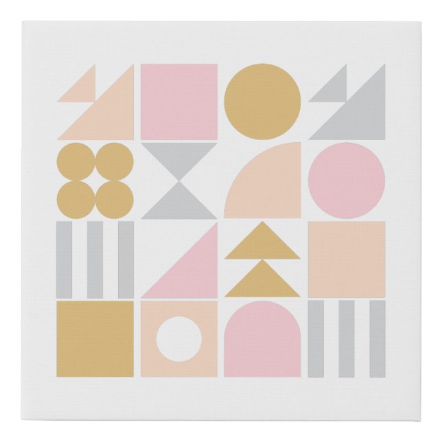Geometric Shapes Pattern in Pastel Pink and Gold Faux Canvas Print (Front)