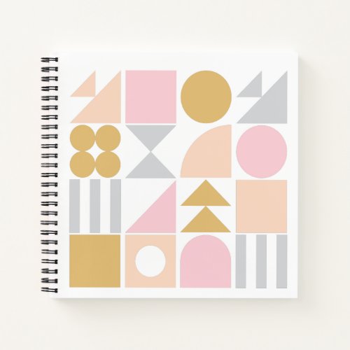 Geometric Shapes Pattern in Pastel Pink and Gold Notebook