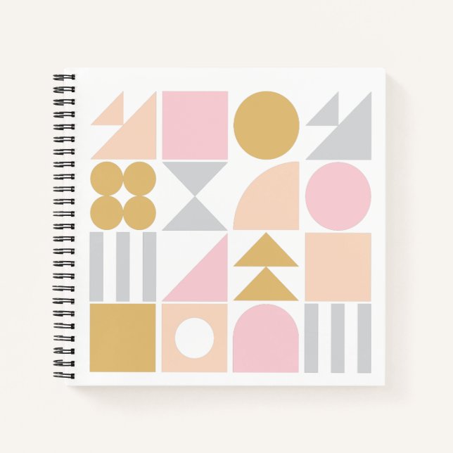 Geometric Shapes Pattern in Pastel Pink and Gold Notebook (Front)