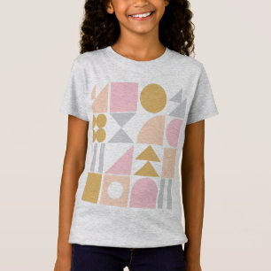Geometric Shapes Pattern in Pastel Pink and Gold T-Shirt
