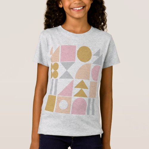 Geometric Shapes Pattern in Pastel Pink and Gold T_Shirt