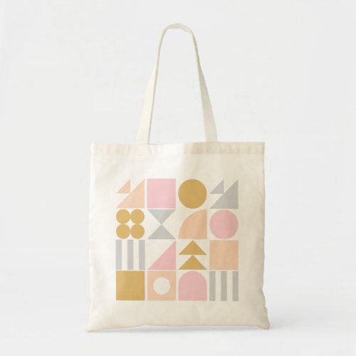 Geometric Shapes Pattern in Pastel Pink and Gold Tote Bag