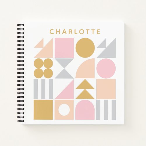 Geometric Shapes Pattern in Pink and Gold Name Notebook