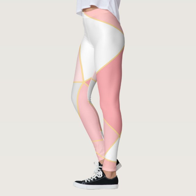 Geometric shapes pattern in pink white and gold leggings (Left)