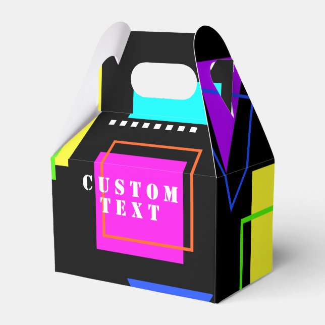 GEOMETRIC SHAPES PATTERNED NEON RETRO 80'S FASHION FAVOR BOXES (Front Side)
