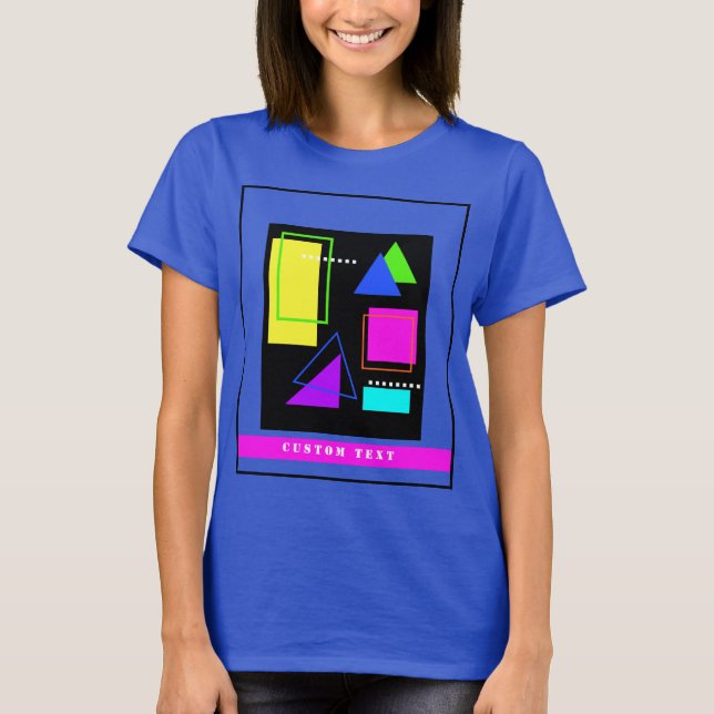 GEOMETRIC SHAPES PATTERNED NEON RETRO 80'S FASHION T-Shirt (Front)