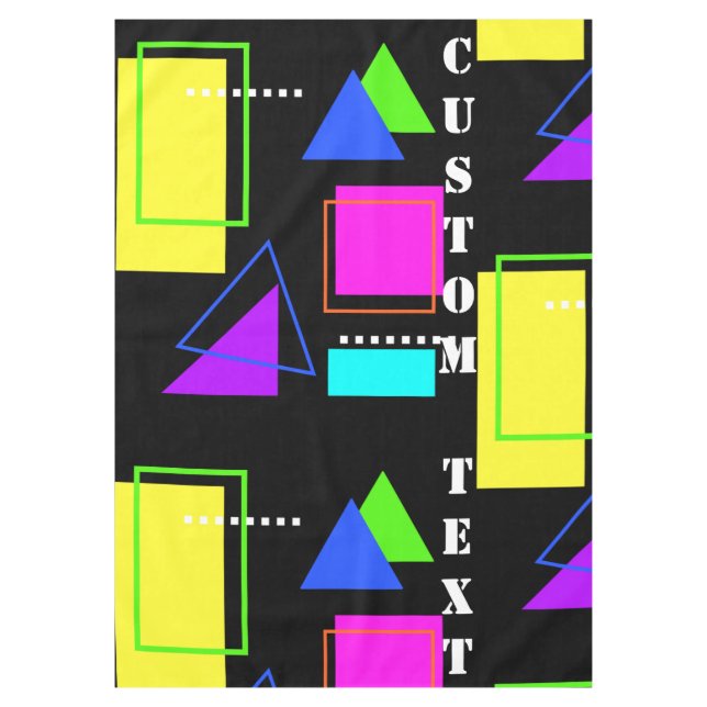 GEOMETRIC SHAPES PATTERNED NEON RETRO 80'S FASHION TABLECLOTH (Front)