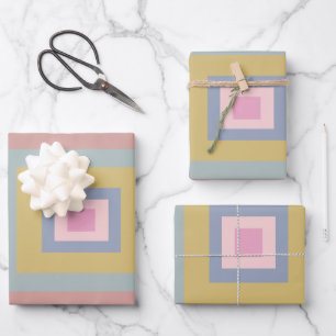 Geometric Shapes Quilt Pattern in Pastel Colors Wrapping Paper Sheets