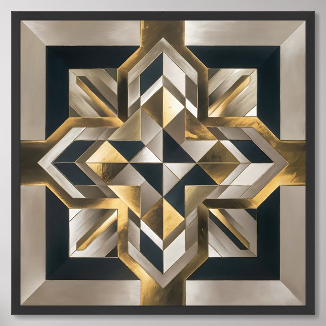Geometric Shapes With Black with metalic Framed Art (Framed Front)