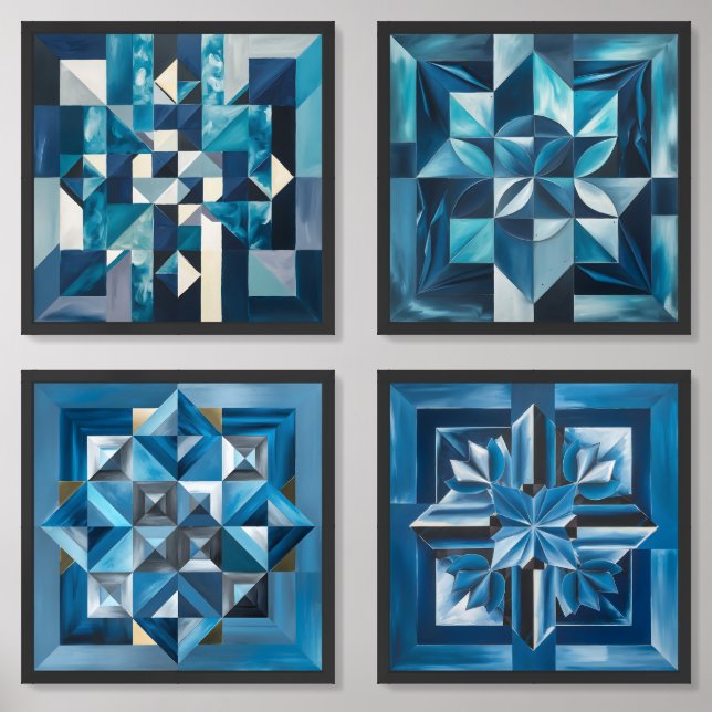 Geometric Shapes With blue Wall Art Sets (Front)