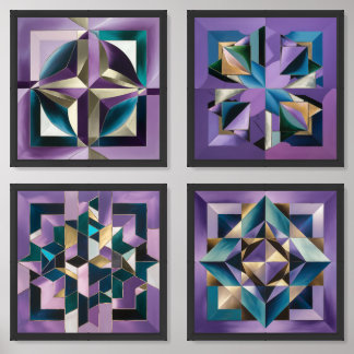 Geometric Shapes With purple Wall Art Sets
