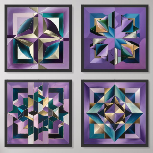 Geometric Shapes With purple Wall Art Sets (Front)