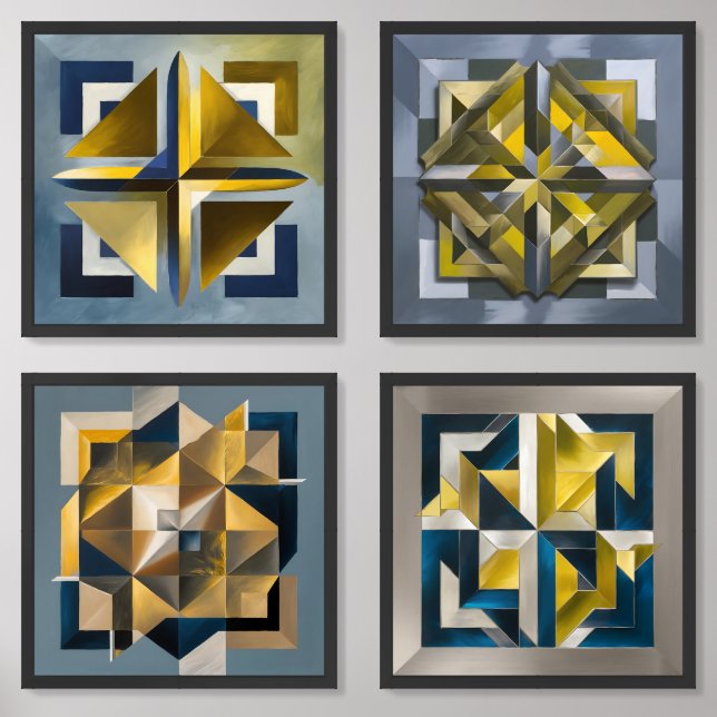 Geometric Shapes With yellow Wall Art Sets (Front)