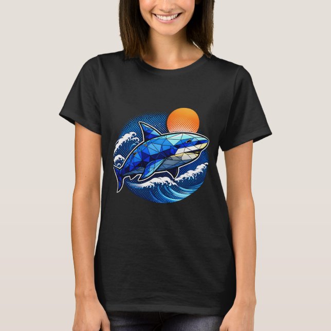Geometric Shark Ocean Wave Emblem T-Shirt (Front)