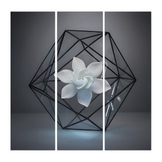 Geometric Silence Embracing a Pure White Bloom Triptych