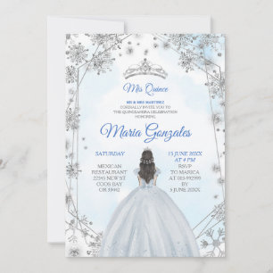 Geometric Silver Blue Christmas Quinceanera Invite