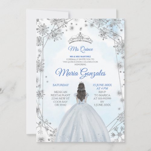 Geometric Silver Blue Christmas Quinceanera Invite