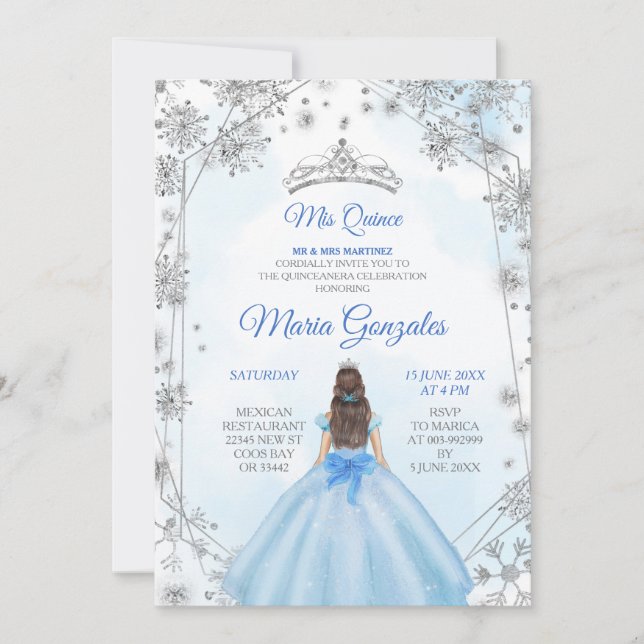 Geometric Silver Blue Mexican Sweet 15th Birthday  Invitation (Front)