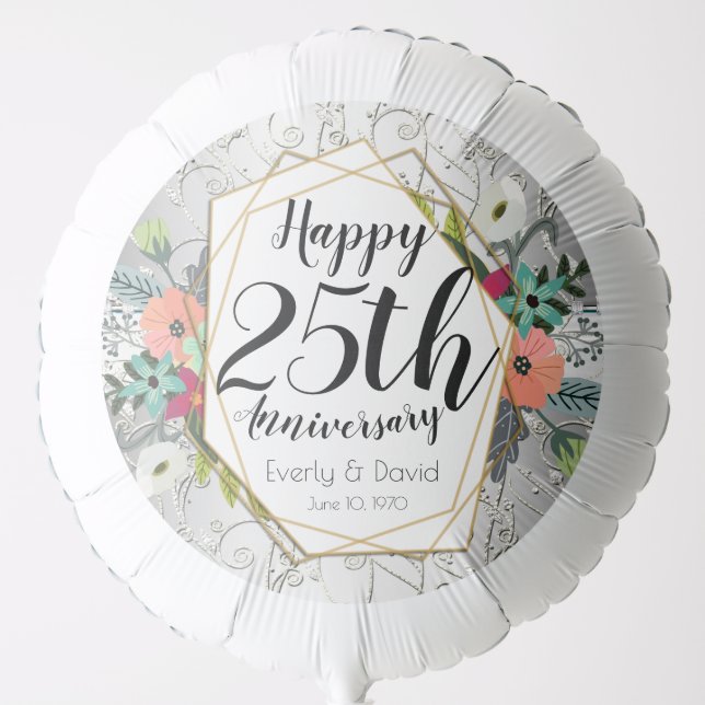 Geometric Silver Gold 25th Wedding Anniversary Balloon (Front)