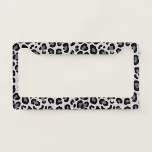 Geometric Silver Grey Illustrative Leopard Rosette License Plate Frame