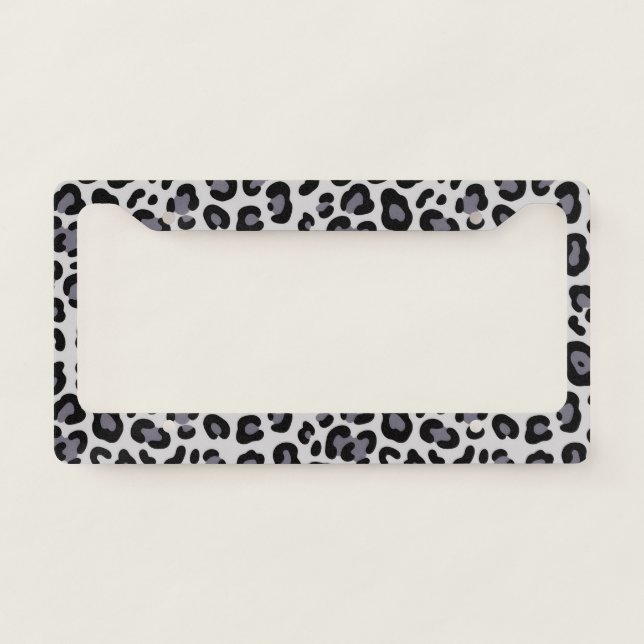 Geometric Silver Grey Illustrative Leopard Rosette License Plate Frame (Front)