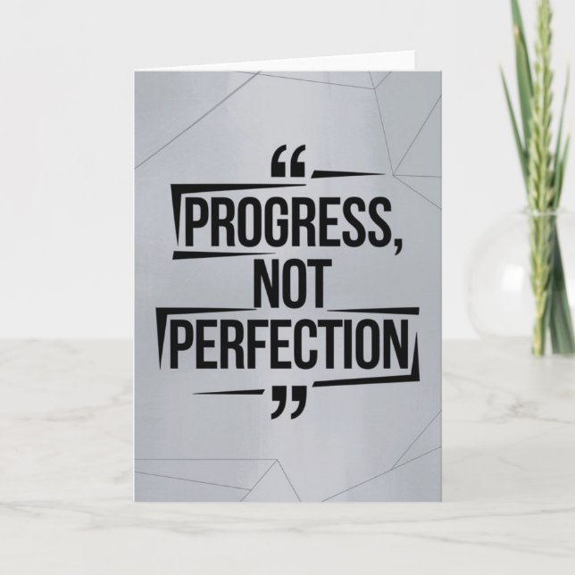 Geometric Silver Progress Not Perfection Motive Card (Front)
