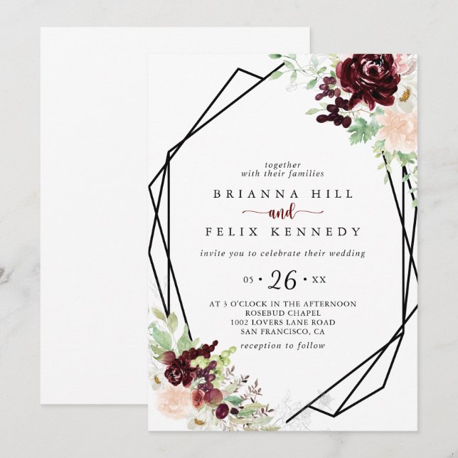 Geometric Simple Colorful Classic Floral Wedding Invitation (Front/Back)