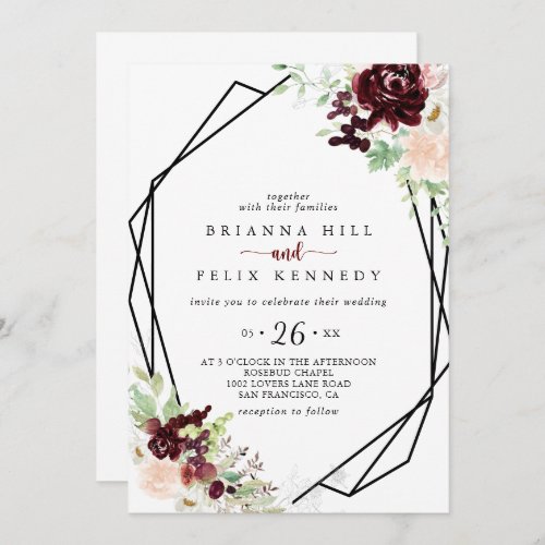 Geometric Simple Colorful Classic Floral Wedding Invitation