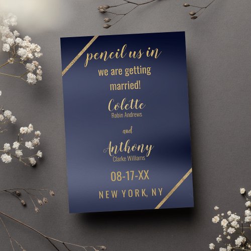 Geometric Simple Navy Blue Gold Save The Date