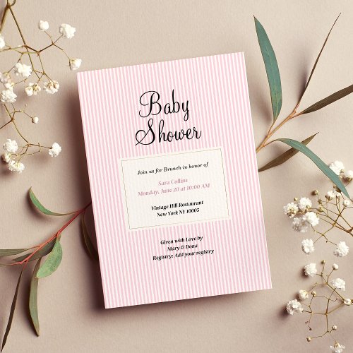 Geometric simple white pink minimalist Baby Shower Invitation