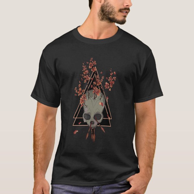 Geometric Skull Arrows Dark Gothic Art T-Shirt (Front)
