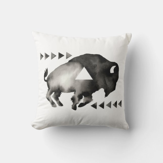Geometric Sleepy Buffalo . Modern . Black White Throw Pillow (Front)