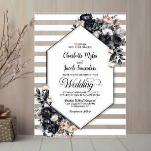 Geometric  Smoky Black Floral Acrylic Wedding Invitations