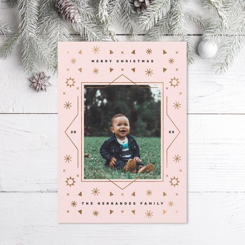 Geometric Snowflakes Fun Modern Holiday Photo Card