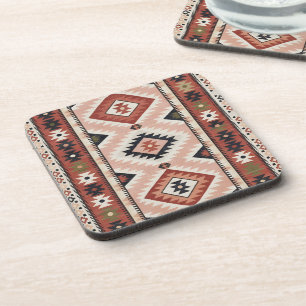 Geometric Southwestern Tribal Kilim in Terracotta Beverage Coaster