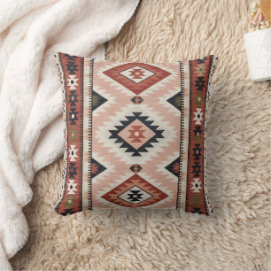 Geometric Southwestern Tribal Kilim in Terracotta Throw Pillow