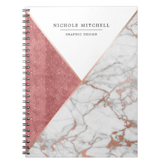 Geometric Sparkling Pink and Gold Marble Notebook