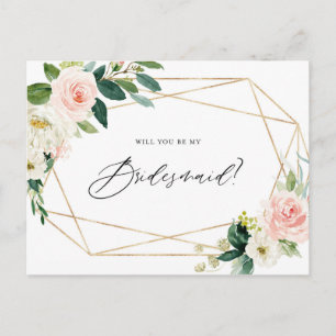 Geometric Spring Blooms Will You Be My Bridesmaid Invitation Postcard