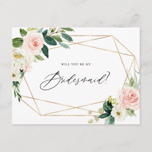 Geometric Spring Blooms Will You Be My Bridesmaid Invitation Postcard