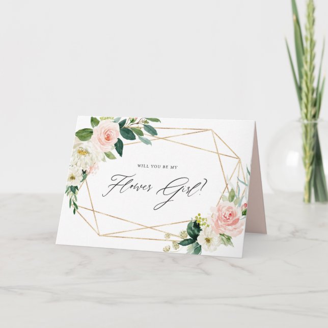 Geometric Spring Blooms Will You Be My Flower Girl Card (Front)
