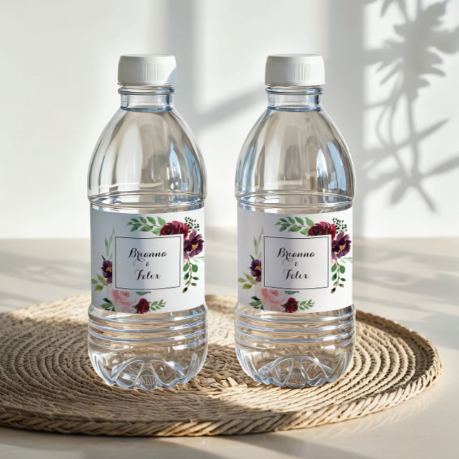 Geometric Spring Floral Calligraphy Wedding Water Bottle Label (Creator Uploaded)