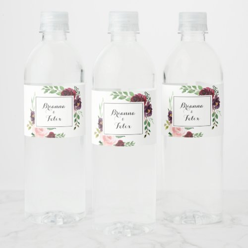 Geometric Spring Floral Calligraphy Wedding Water Bottle Label