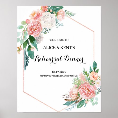 Geometric Spring Floral Rehearsal dinner Welcome Poster